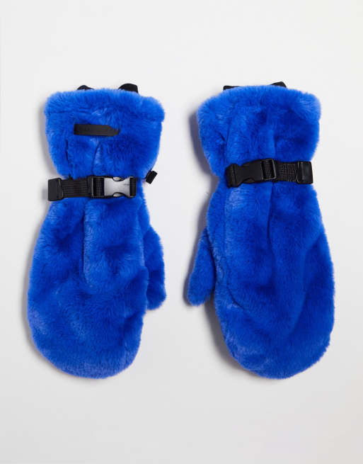 Blue furry shop gloves