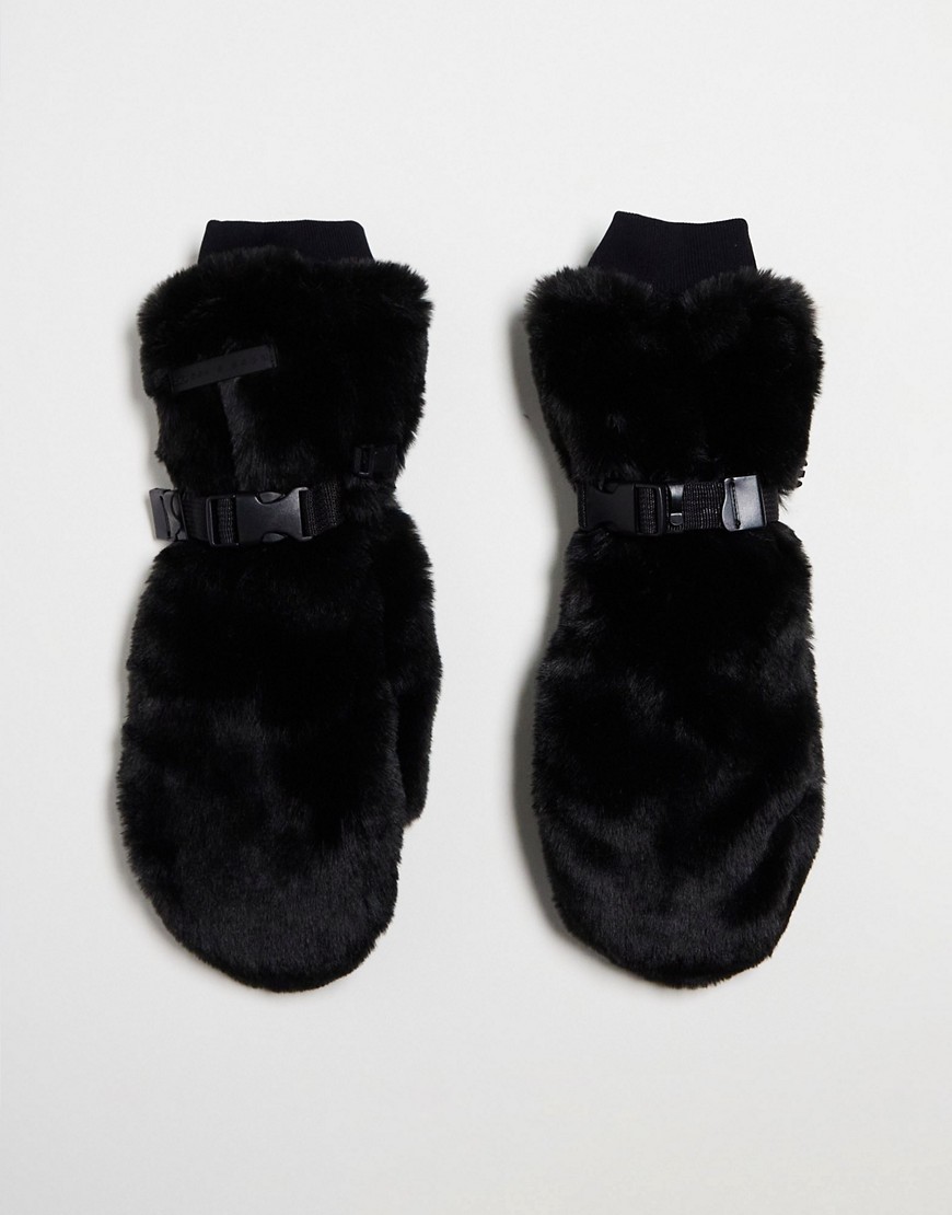 Asos Design 4505 Ski Mittens In Faux Fur-black