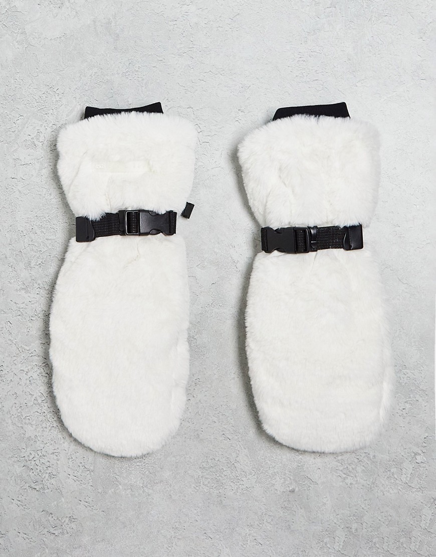 ASOS 4505 ski faux fur mittens-White