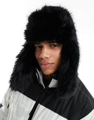 ASOS 4505 Ski faux fur trapper hat in black