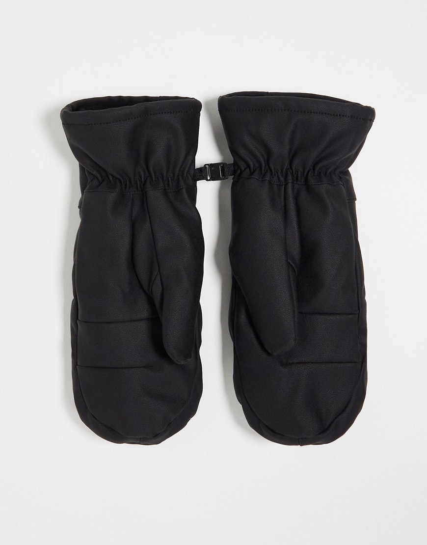 Asos Design 4505 Ski Faux Leather Mittens In Black