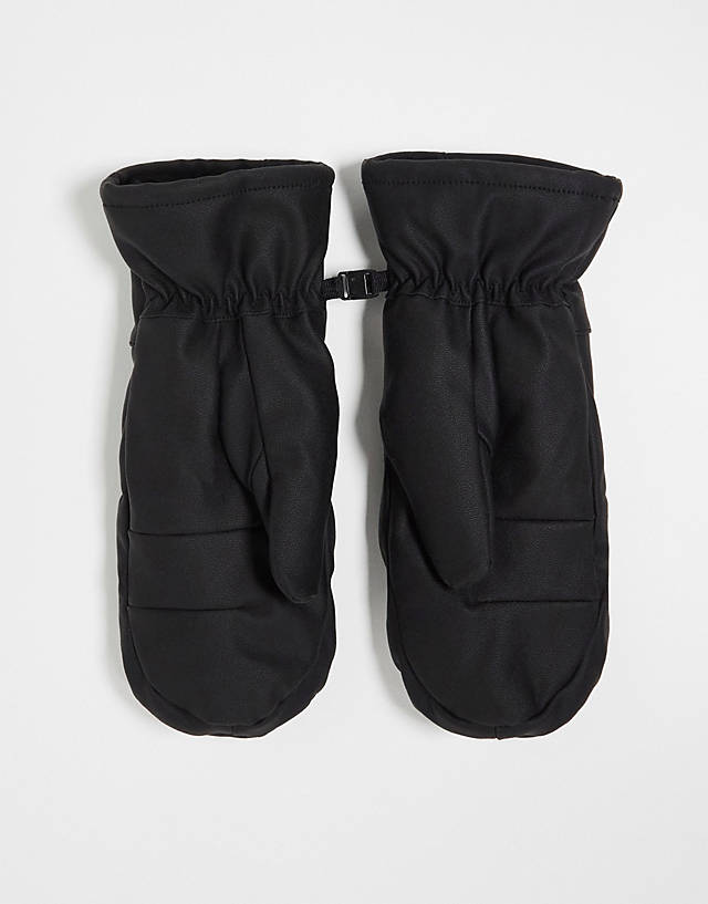 ASOS 4505 - ski faux leather mittens in black