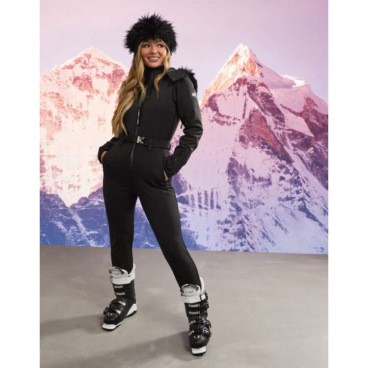 ASOS 4505 Petite ski fitted belted ski suit with hood and side stripe