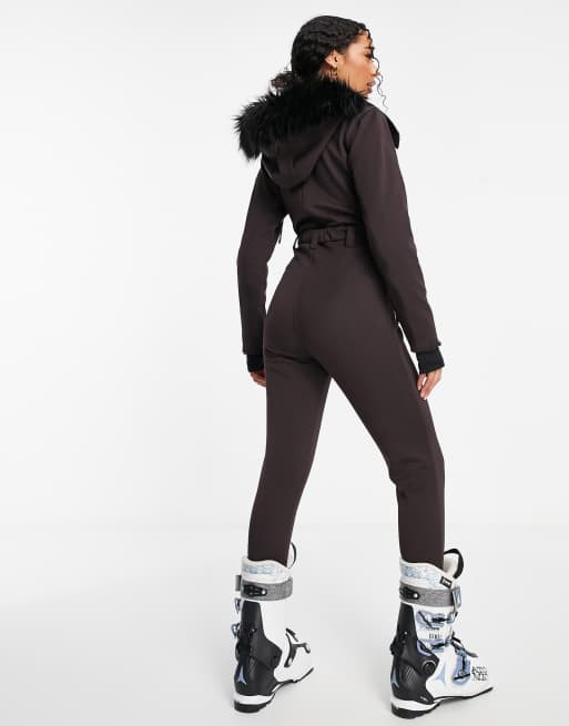 ASOS 4505 ski fitted belted ski suit with fur faux hood