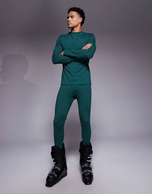 ASOS 4505 Ski fleece back base layer legging with thermal treatment in dark green