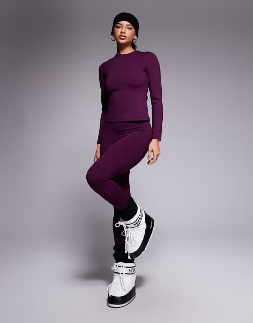 ASOS 4505 Ski fleece back base layer legging with thermal treatment in plum