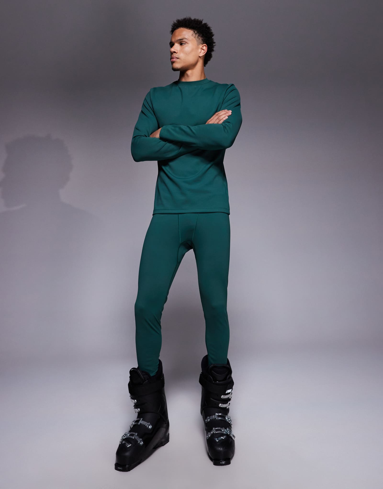 Лыжные леггинсы ASOS 4505 с термообработкой на флисовой подкладке темно-зеленого цвета