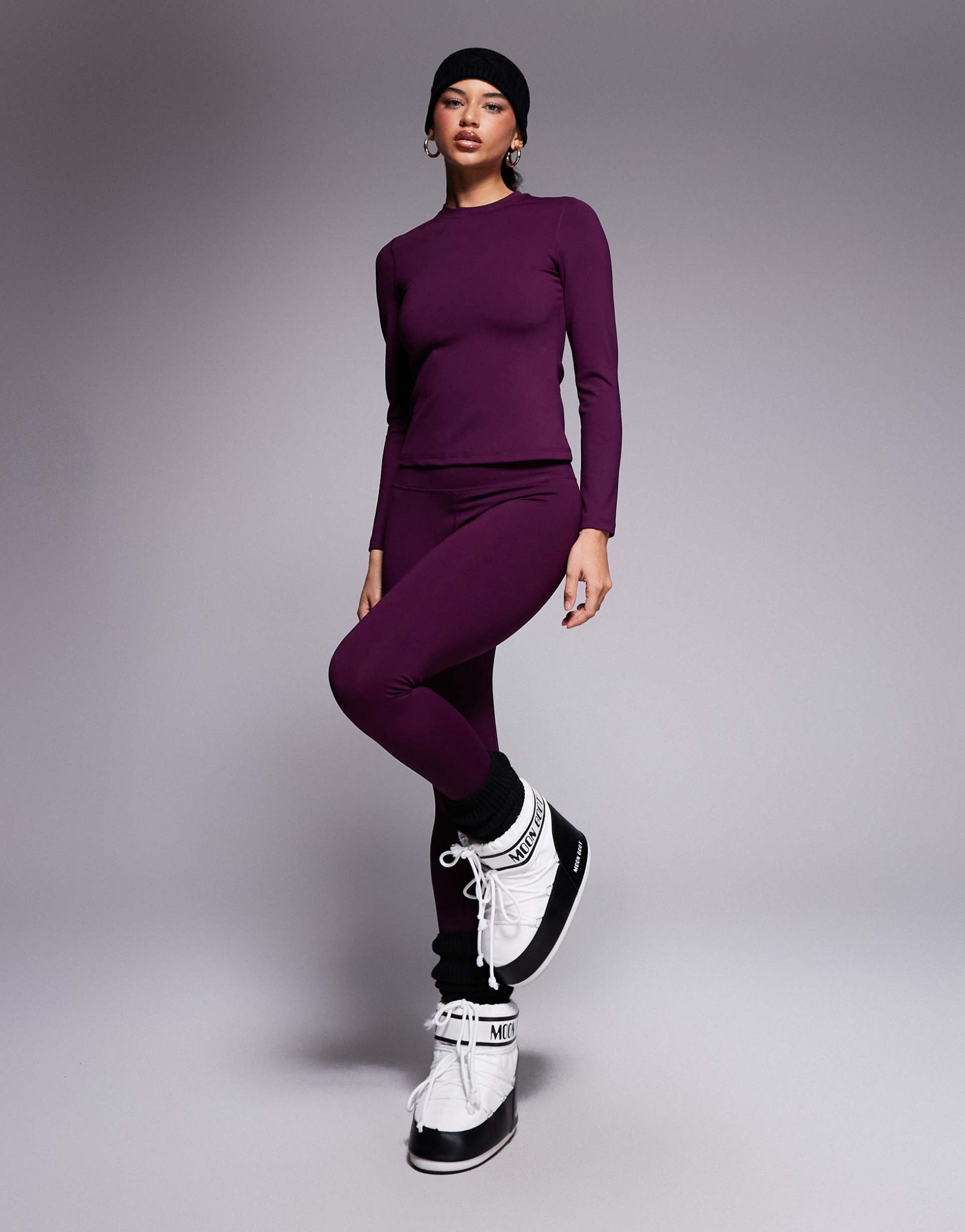 asos 4505 ski fleece back base layer leggings with thermal treatment in plum