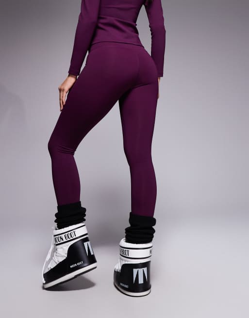 ASOS 4505 Ski fleece back base layer leggings with thermal treatment in plum, 3 of 5
