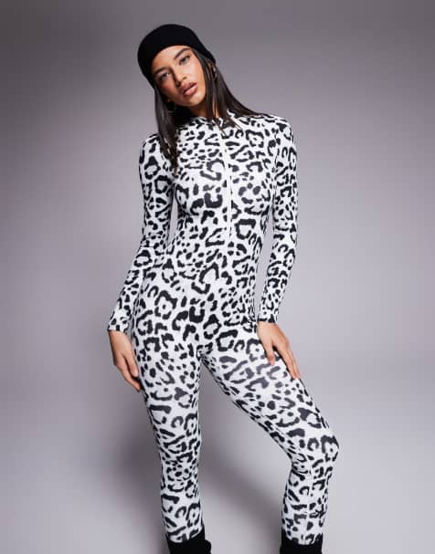 ASOS 4505 Ski fleece back base layer long sleeve unitard with thermal treatment in snow leopard - view 1