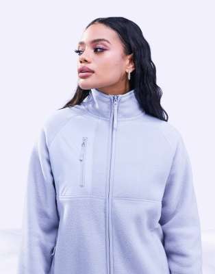 ASOS 4505 - Ski-Fleecejacke aus Teddyfell mit Reißverschluss und gewebten Einsätzen-Blau