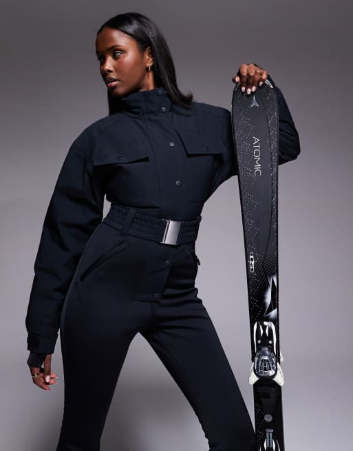 ASOS 4505 Ski funnel neck kick flare belted ski suit in black