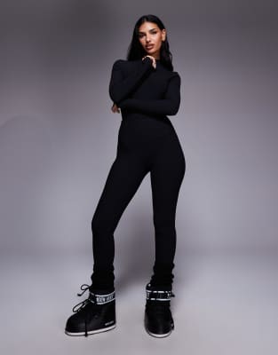 ASOS 4505 - Ski - Gerippte Baselayer-Leggings in Schwarz mit Fleece-Rückseite und Thermobehandlung