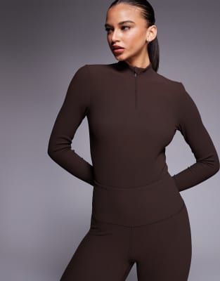 ASOS 4505 - Ski - Gerippter Baselayer-Body in Kaffeebraun mit Fleece-Rückseite und Thermobehandlung-Brown