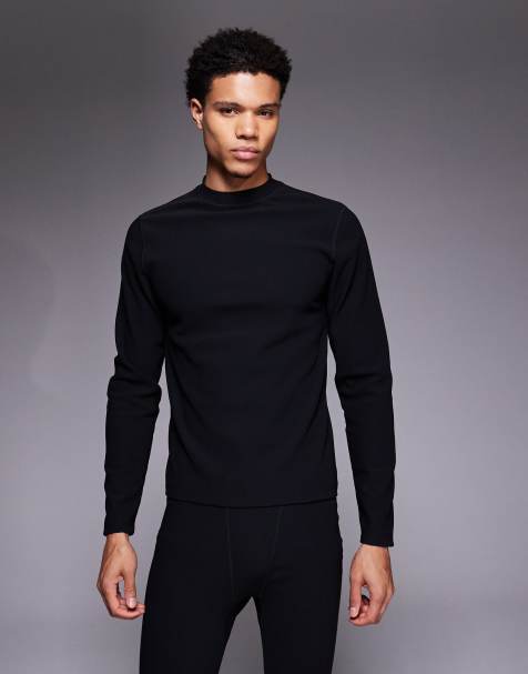 ASOS 4505 – Ski – Geripptes Thermo-Baselayer-Oberteil aus schweißableitendem Material in Schwarz mit Fleece-Innenseite und Stehkragen - view 1