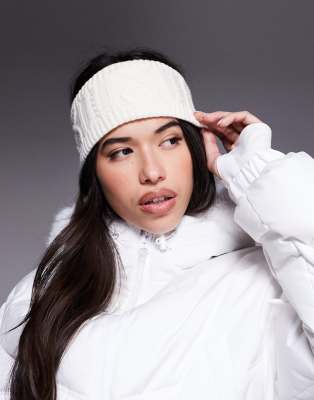 ASOS 4505 - Ski - Gestricktes Stirnband in Cremeweiß mit Zopfmuster