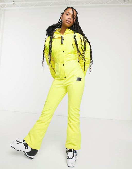 ASOS 4505 ski hooded ski suit in acid yellow