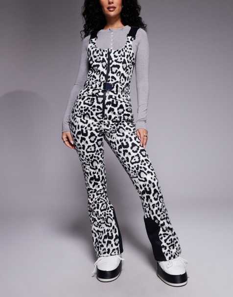 ASOS 4505 Ski Hourglass - Salopette da sci con pettorina idrorepellente in tessuto softshell a fantasia leopardo delle nevi con cintura - view 1