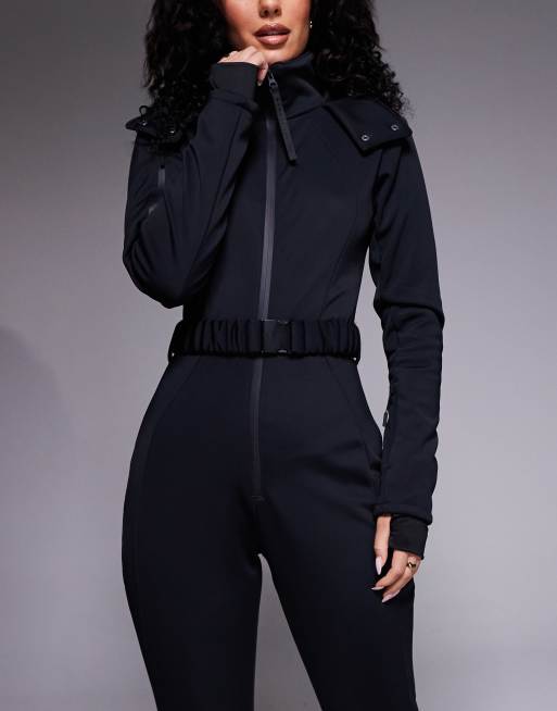 ASOS 4505 Ski – Hourglass – Svart skidoverall i mjukt skalmaterial med skärp och smal, utsvängd design, 2 av 4