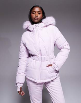 ASOS 4505 - Ski Icon - Wasserabweisende, isolierte Skijacke in Rosa mit Gürtel