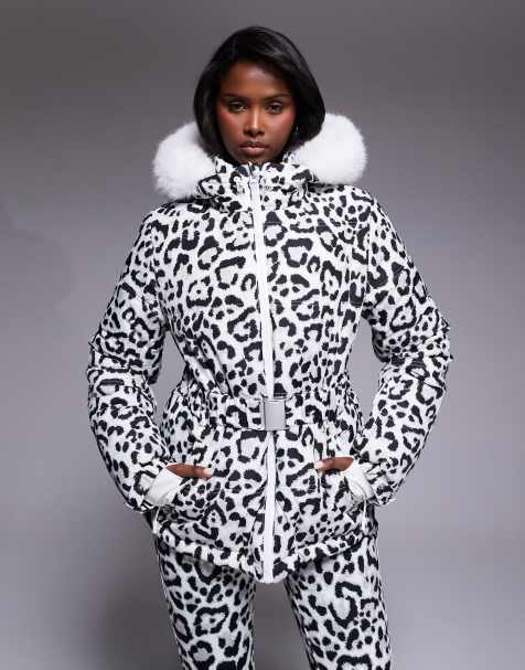 ASOS 4505 – Ski Icon – Wasserabweisende, isolierte Skijacke mit Schneeleopard-Print und Gürtel - view 1