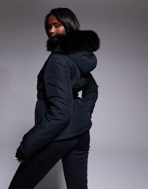 ASOS 4505 Ski Icon water repellent insulated belted ski jacket in black, 2 of 4
