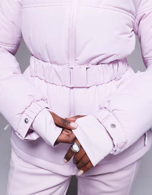 ASOS 4505 Ski Icon water repellent insulated belted ski jacket in pink, 3 of 4