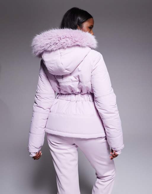ASOS 4505 Ski Icon water repellent insulated belted ski jacket in pink