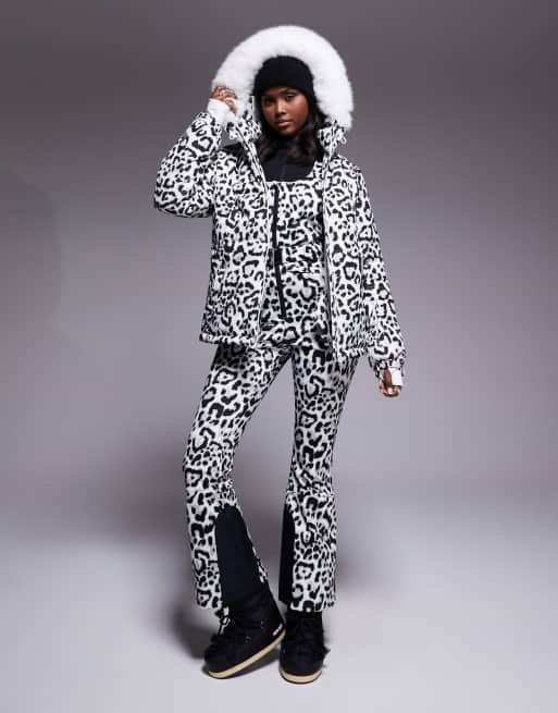 ASOS 4505 Ski Icon water repellent insulated belted ski jacket in snow leopard