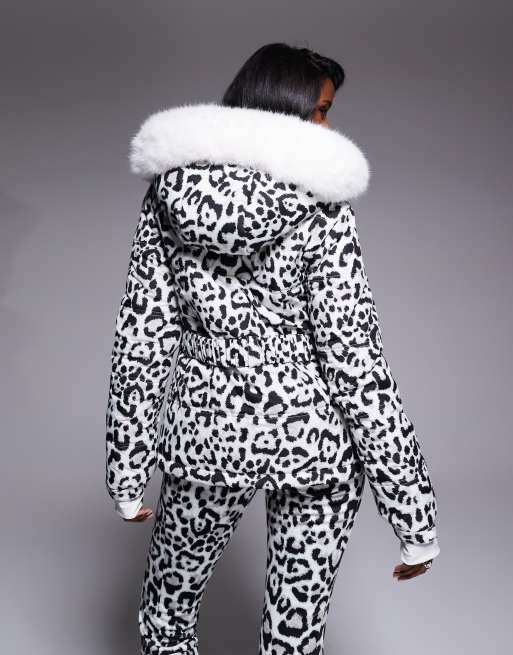 ASOS 4505 Ski Icon water repellent insulated belted ski jacket in snow leopard