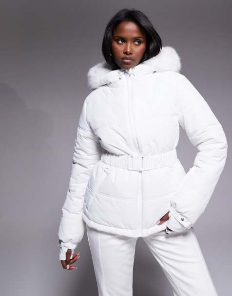 ASOS 4505 Ski Icon water repellent insulated belted ski jacket in white - view 1