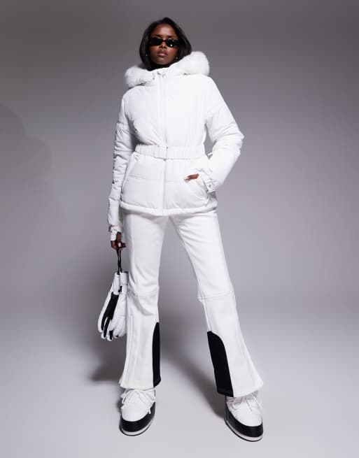 ASOS 4505 Ski Icon water repellent insulated belted ski jacket in white