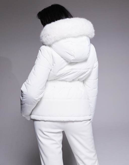 ASOS 4505 Ski Icon water repellent insulated belted ski jacket in white, 3 of 4