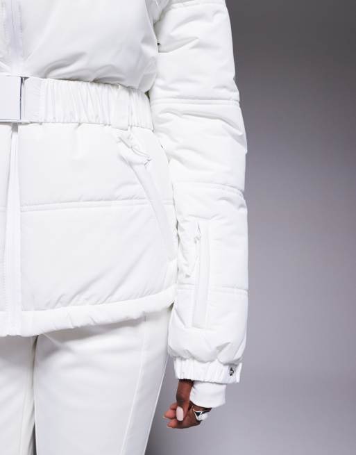 ASOS 4505 Ski Icon water repellent insulated belted ski jacket in white
