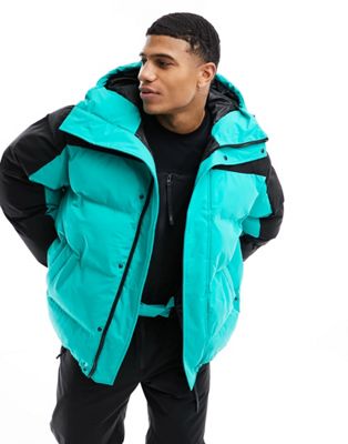 ASOS 4505 Ski insulated water repellent colourblock puffer coat in black and teal-Multi