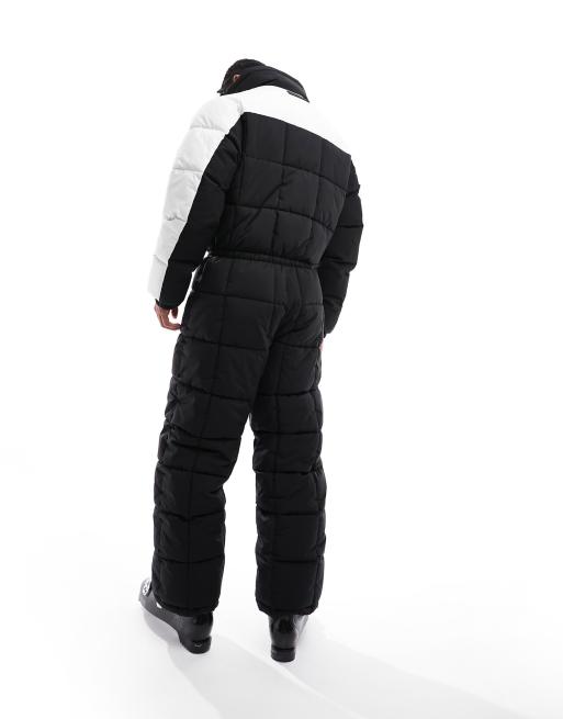 ASOS 4505 Ski insulated water repellent puffer ski suit in black and white