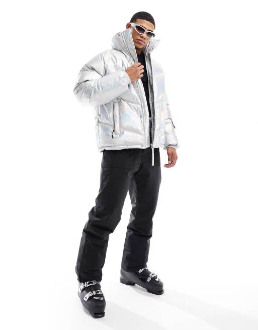 ASOS 4505 – Ski – Isolierte, wasserabweisende Pufferjacke in reflektierendem Metallic-Silber