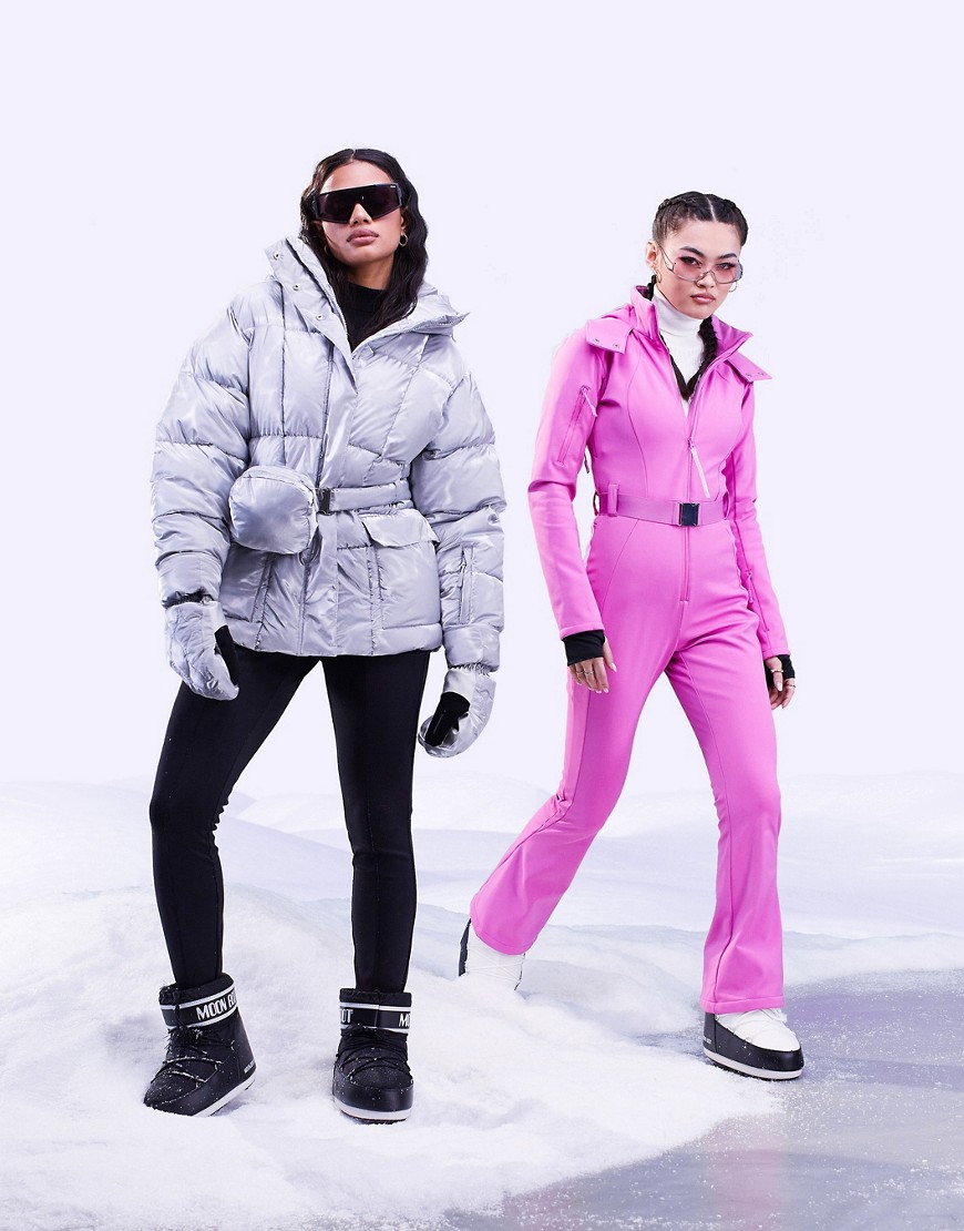 Asos Design 4505 Ski Jacket In Silver With Fanny Pack
