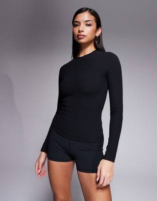 ASOS 4505 - Ski - Langärmliges Thermo-Baselayer-Oberteil aus schweißableitendem Material in Schwarz mit gerippter Fleece...