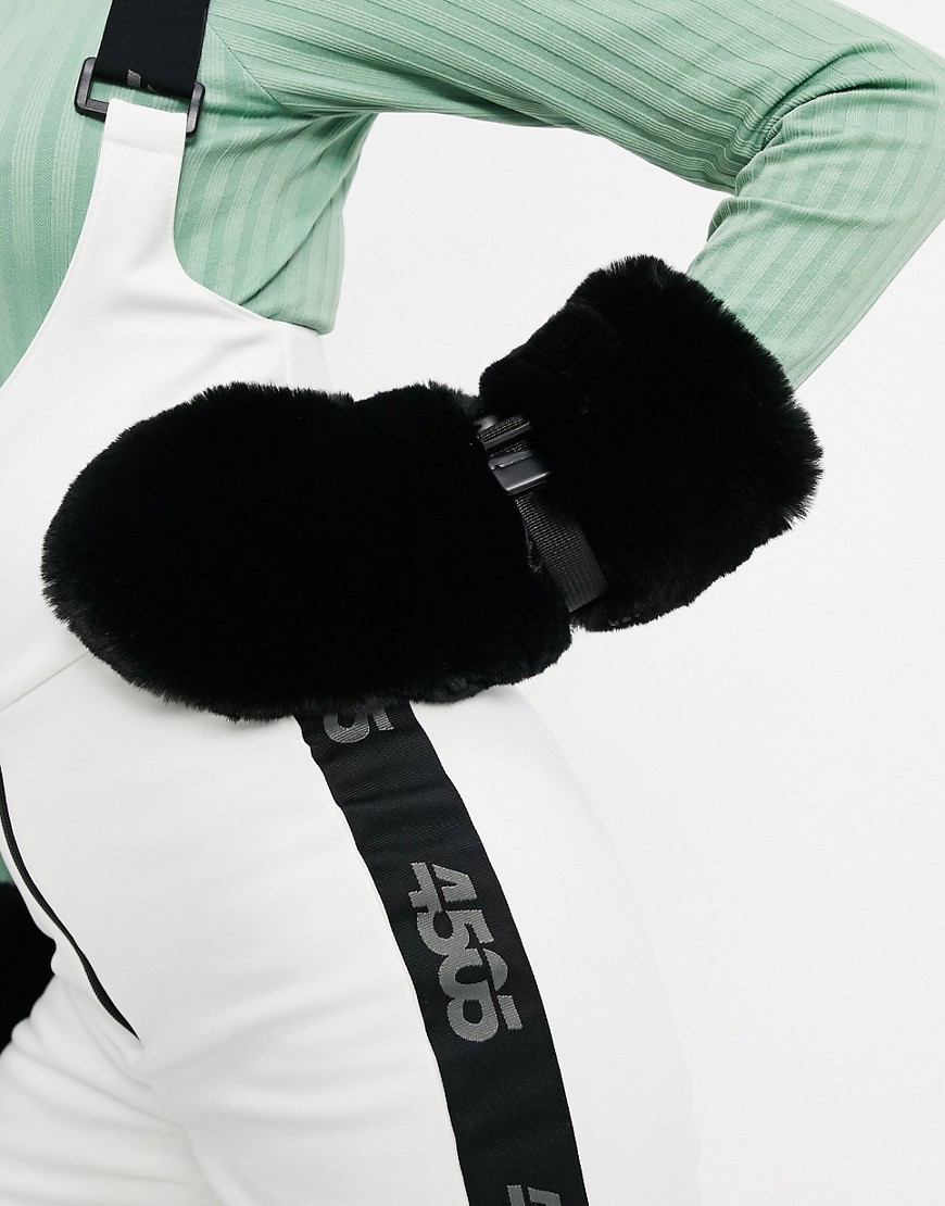 Asos Design 4505 Ski Mitten In Faux Fur-black