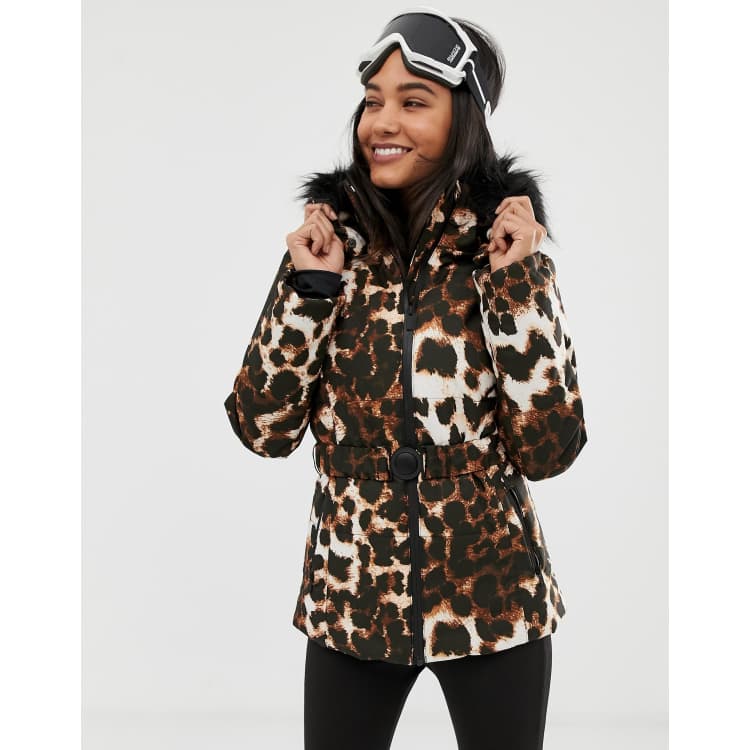 ASOS 4505 ski mix and match jacket with belt and padded panel detail in  leopard print