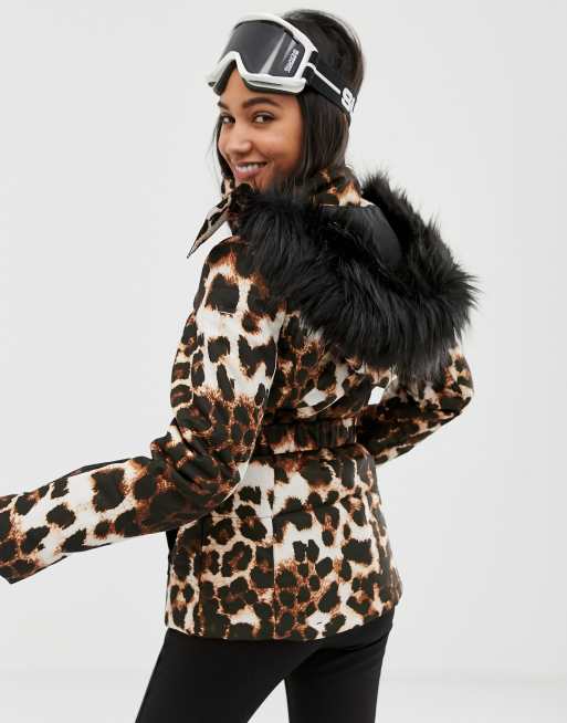 ASOS 4505 ski mix and match jacket with belt and padded panel detail in leopard print