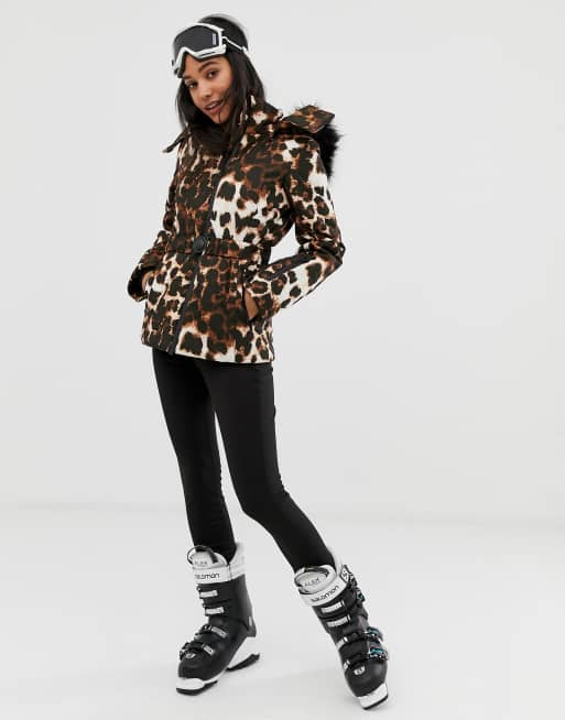 ASOS 4505 ski mix and match jacket with belt and padded panel detail in  leopard print