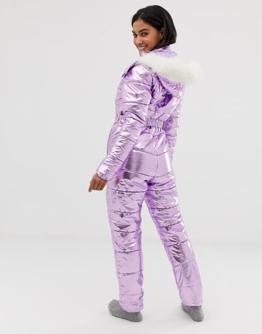 metallic one piece ski suit