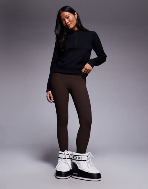 ASOS 4505 Ski Petite - Kaffefarvede ribstrikkede basis-leggings i fleece med termisk behandling - view 1