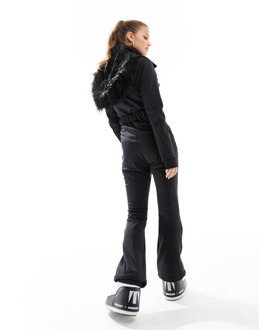 ASOS 4505 Petite ski belted ski suit with slim kick leg and faux fur hood