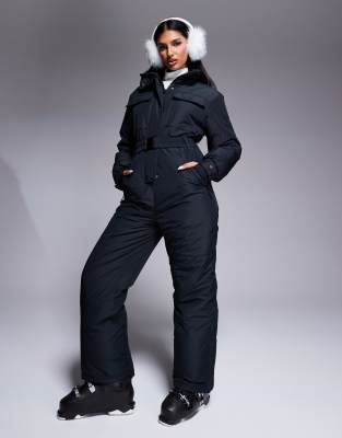 4505 Ski retro belted ski suit with funnel neck in black