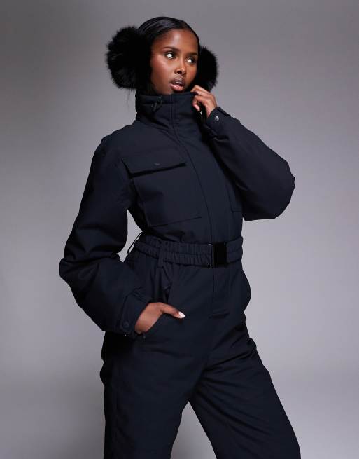 ASOS 4505 Ski retro belted ski suit with funnel neck in black, 3 of 4