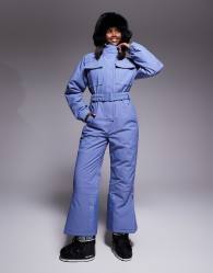 ASOS 4505 Ski retro belted ski suit with funnel neck in chalk blue