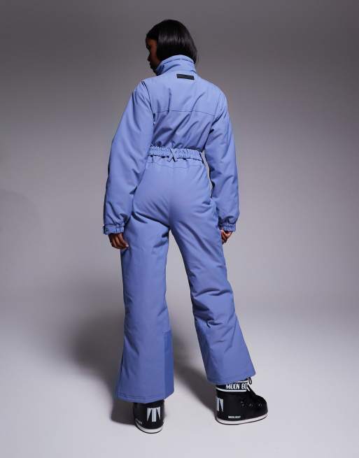 ASOS 4505 Ski retro belted ski suit with funnel neck in chalk blue, 3 of 4